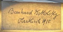- (Kokolsky, Bernhard), Von Hand: Autogramm, Name; 'Bernhard Kokolsky Oberkirch 1918.'. 