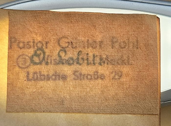 BK 1250 K78 : Christliche Ethik (1899);- (Pohl, Günter), Stempel: Name, Berufsangabe/Titel/Branche, Ortsangabe; 'Pastor Günter Pohl 3 Wismar Meckl. Lübsche Straße 29'. ;-, Stempel: ; 'O. [?] hobil…[?]'