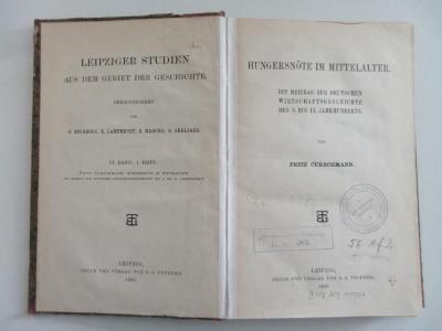 56 Af 2 : Hungersnöte im Mittelalter. Ein Beitrag zur Deutschen Wirtschaftsgeschichte des 8.bis 13. Jahrhunderts. (1900)