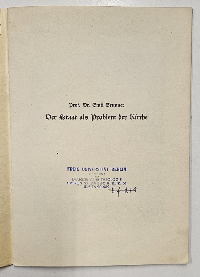 Box M 23450 : Der Staat als Problem der Kirche (1933)