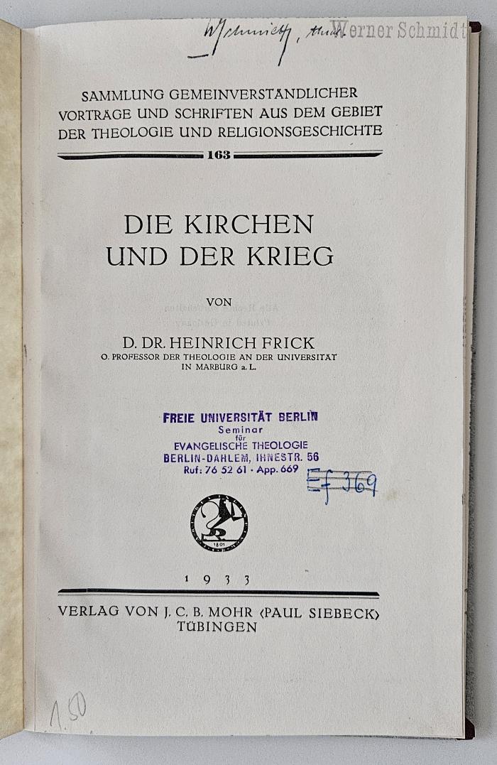 BL 9940 F897 : Die Kirchen und der Krieg (1933)