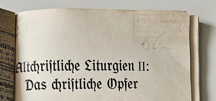 BS 2350 W542-2 : Altchristliche Liturgien (1922);-, Von Hand: Nummer; 'V/[...]              [...] 86'