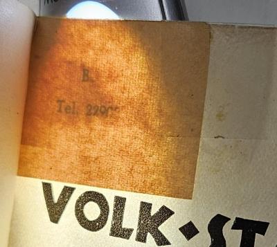 Box M 23483 : Volk, Staat, Kirche (1933);- (de Zwaan, Johannes), Stempel: Nummer; 'B. Tel. 2290[8]'. 