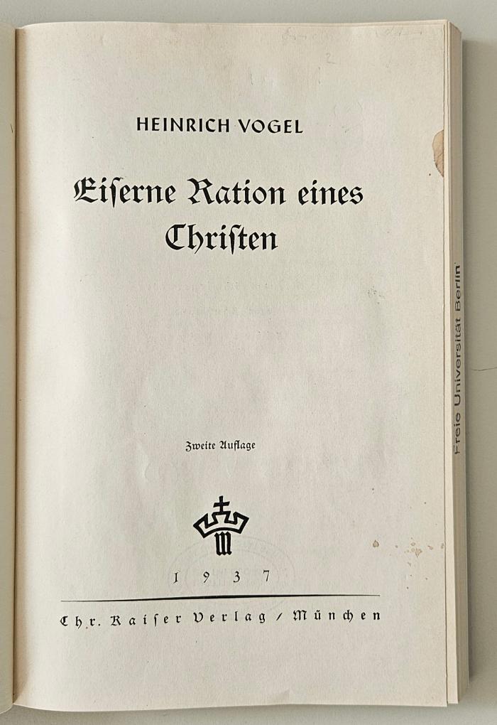 BN 1625 V878(2) : Eiserne Ration eines Christen (1937)