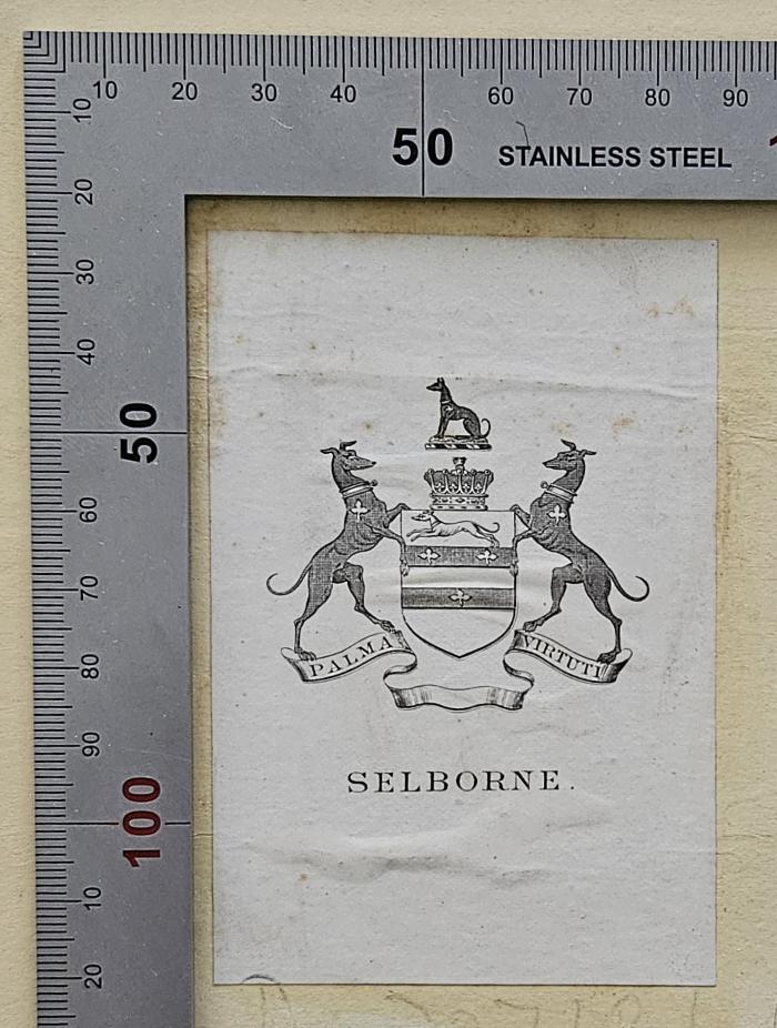 BP 8100 W596.1851-1 bis -3 : The works of John Whitgift (1851);-, Etikett: Exlibris; 'Palma Virtuti Selborne.' (Prototyp)