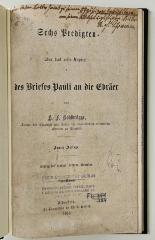 BV 4201 K79 B8(2) : Sechs Predigten über das erste Capitel des Briefes Pauli an die Ebräer (1855)