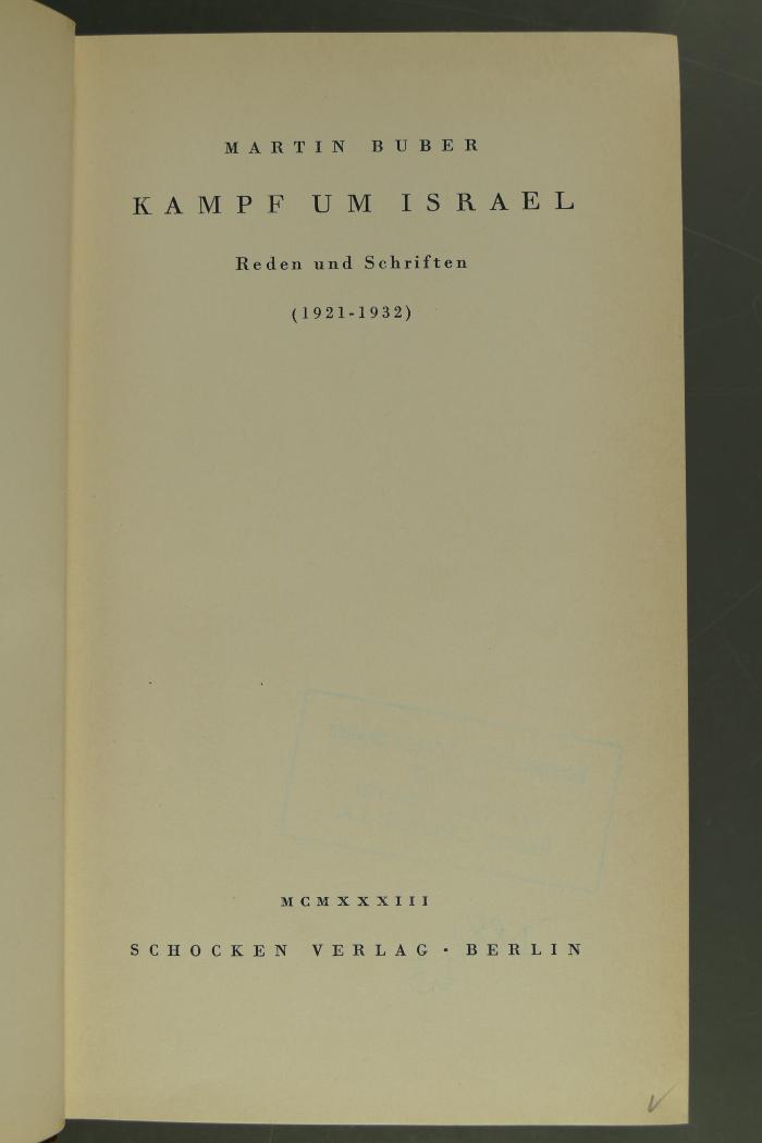 [ohne] : Kampf um Israel. Reden und Schriften (1921 - 1932) (1933)