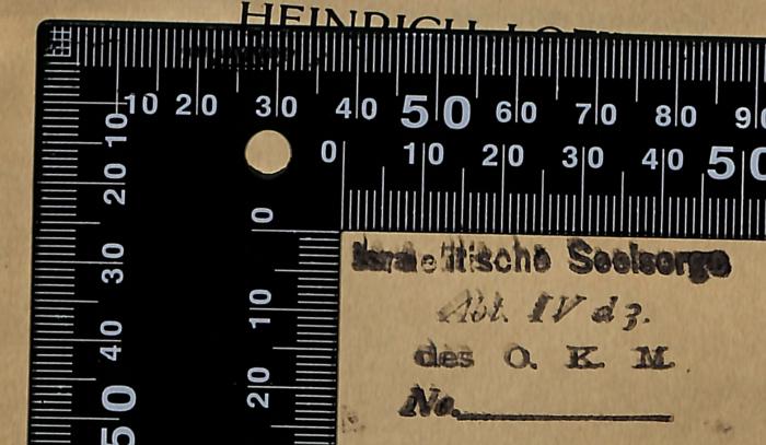 - (Deutsches Reich. Marine. Oberkommando. Israelitische Seelsorge), Stempel: Berufsangabe/Titel/Branche; 'Israelitische Seelsorge 
Abt. IV d 3 
des O.K.M. 
No.'.  (Prototyp)