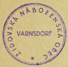 - (Jüdische Gemeinde Warnsdorf), Stempel: Exlibris, Name; 'Židovská Náboženská Obec Varnsdorf'. 