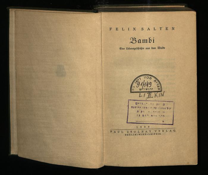 LI II KIN 91 149 : Bambi. Eine Lebensgeschichte aus dem Walde. (1930)