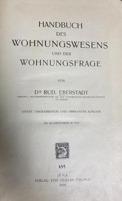 00/11868 : Handbuch des Wohnungswesens und der Wohnungsfrage (1920)