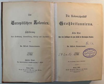 27 La 1/2,1 : Die Kolonialpolitik Großbritanniens. Von den Anfängen bis zum Abfall der Vereinigten Staaten (1898)