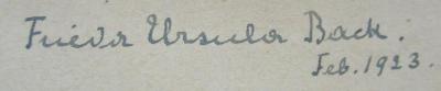 Dx 62: Der Heilige Tanz (1923);- (Back, Frieda Ursula), Von Hand: Autogramm, Name, Datum; 'Frieda Ursula Back.
Feb. 1923.'. 