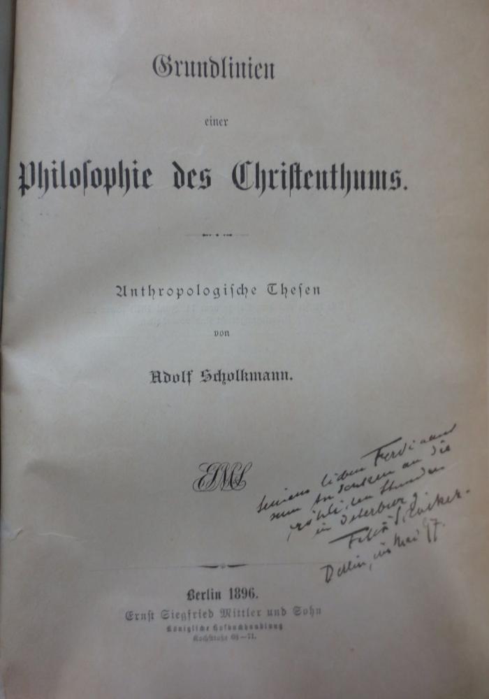 Hf 102: Grundlinien einer Philosophie des Christentums : Anthroposophische Thesen (1896)