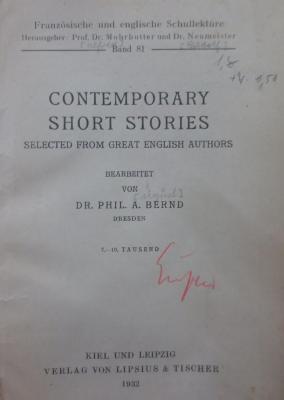 Pe 1214 1932: Contemporary short stories : Selected from great English authors (1932)