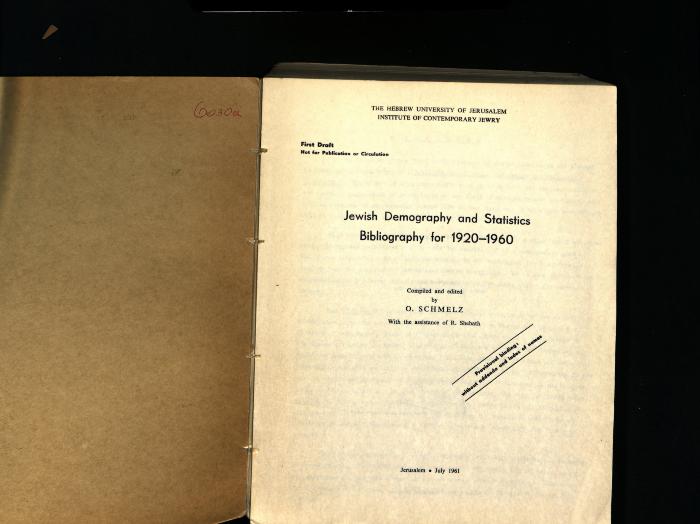 DE 94 366A : Jewish Demography and Statistics: Bibliography for 1920–1960 (1961)
