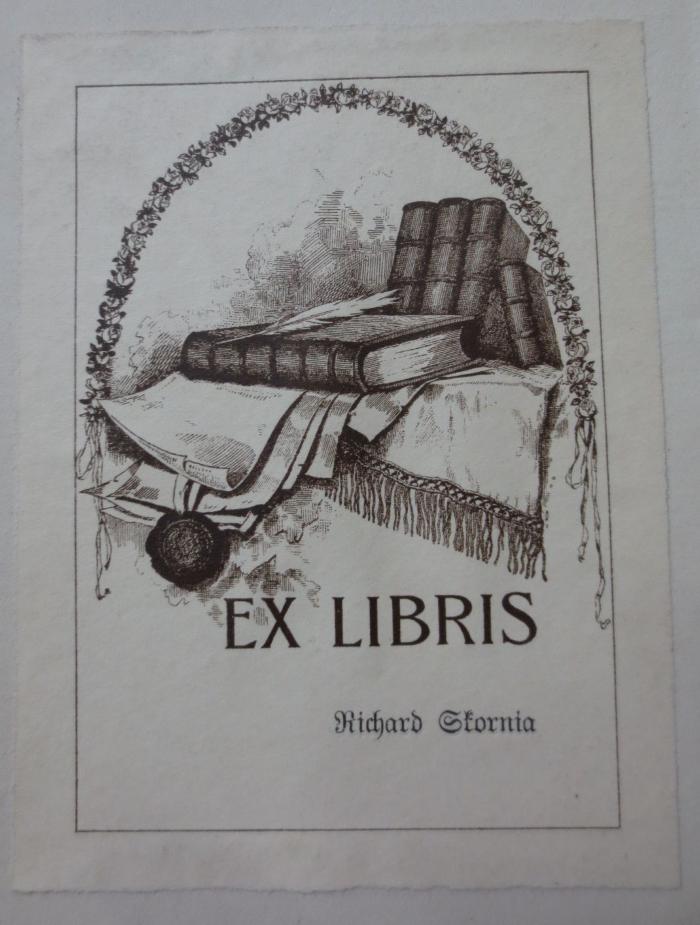 Hi 255: Weltanschauungen der Gegenwart (1925);- (Skornia, Richard), Etikett: Exlibris, Abbildung, Name; 'Ex Libris Richard Skornia'.  (Prototyp)