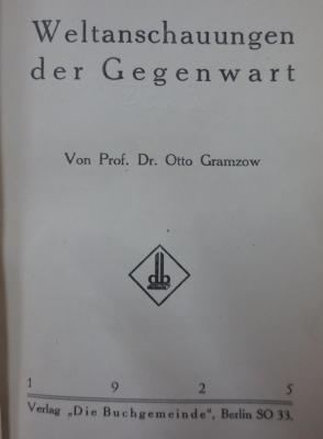 Hi 255: Weltanschauungen der Gegenwart (1925)