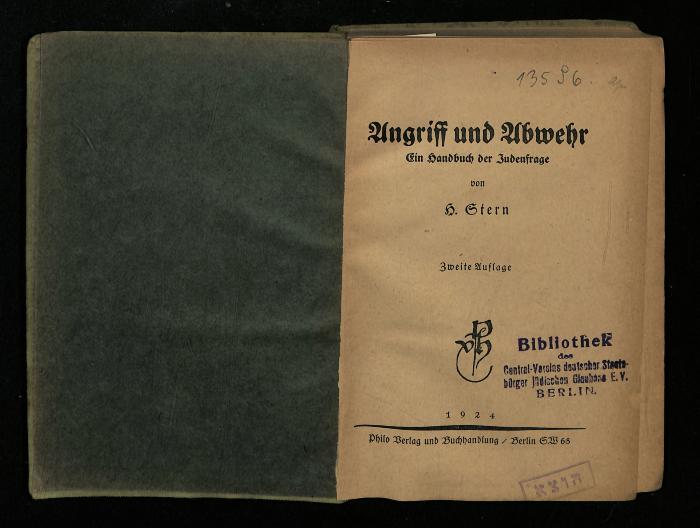 AN II 524 : Angriff und Abwehr: Ein Handbuch der Judenfrage (1924)