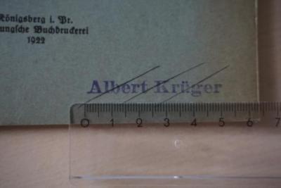 - (Krüger, Albert), Stempel: Name, Besitzwechsel: ungültig; 'Albert Krüger'. 