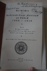 1936 A 14033 : Geschichte der Andreas-Loge 'Caritas' zu Lübeck 1869-1919 
 (1919)