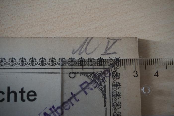 - (Grosse Landesloge der Freimaurer von Deutschland), Von Hand: Signatur; 'M V'. 