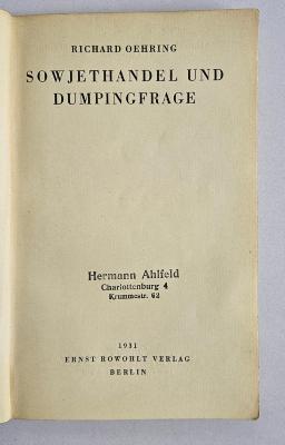 W 331 : Sowjethandel und Dumpingfrage (1931)
