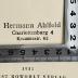 - (Ahlfeld, Hermann), Stempel: Name, Ortsangabe; 'Hermann Ahlfeld Charlottenburg 4 Krummestraße 62'.  (Prototyp)