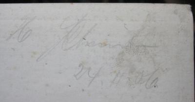 VIII 22: Ein kurzer Abriss der Geschichte der Philosophie im Anschluss an Rudolf Hayms philosophische Vorlesungen (1905);- (Schmidt, H. W.), Von Hand: Autogramm, Name, Datum; 'H. Schmidt
24.11.06.'. 