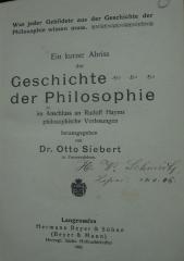 VIII 22: Ein kurzer Abriss der Geschichte der Philosophie im Anschluss an Rudolf Hayms philosophische Vorlesungen (1905)