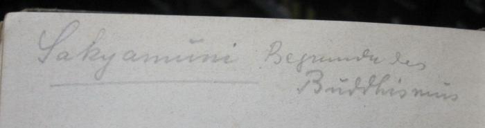 VIII 22: Ein kurzer Abriss der Geschichte der Philosophie im Anschluss an Rudolf Hayms philosophische Vorlesungen (1905);- (unbekannt), Von Hand: Notiz; 'Sakyamuni Begründer des Buddhismus'. 