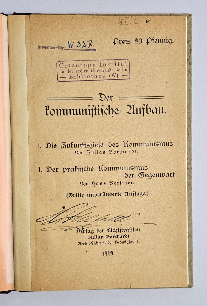W 327&lt;3&gt; : Der kommunistische Aufbau (1919)