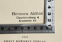 - (Ahlfeld, Hermann), Stempel: Name, Ortsangabe; 'Hermann Ahlfeld Charlottenburg 4 Krummestraße 62'.  (Prototyp)