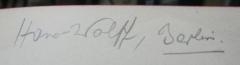 - (Wolff, Hans), Von Hand: Autogramm, Name, Ortsangabe; 'Hans Wolff, Berlin.'. 