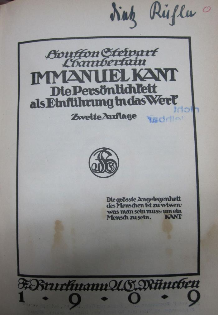 VIII 526 b: Immanuel Kant : Die Persönlichkeit als Einführung in das Werk (1909)