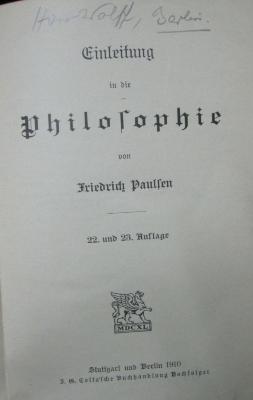 VIII 919 bb-bc 3.Ex.: Einleitung in die Philosophie (1910)