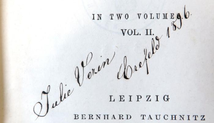 - (Schmidt-Vezin, Julie), Von Hand: Name, Ortsangabe, Datum; 'Julie Vezin / Crefeld 1896'. 