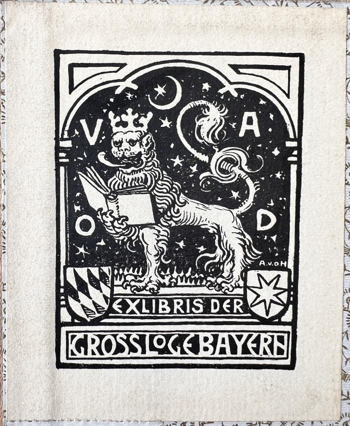 - (Deutscher Druiden-Orden. Großloge Bayern), Etikett: Exlibris; 'V A O D Exlibris der Grossloge Bayern'.  (Prototyp)