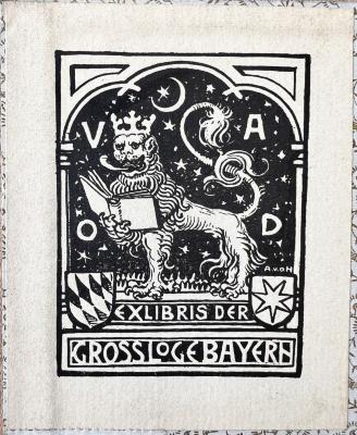 - (Deutscher Druiden-Orden. Großloge Bayern), Etikett: Exlibris; 'V A O D Exlibris der Grossloge Bayern'.  (Prototyp)