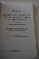 1936 A 14036 : Geschichte der ger. und vollk. St. Johannis-Loge Charlotte zu den drei Nelken im Orient, Meiningen: Festschrift zur 150 jährigen Jubel-Feier 
 (1924)