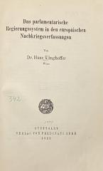 00/8632 : Das parlamentarische Regierungssystem in den europäischen Nachkriegsverfassungen (1928)