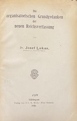 00/11090 : Die organisatorischen Grundgedanken der neuen Reichsverfassung  (1920)