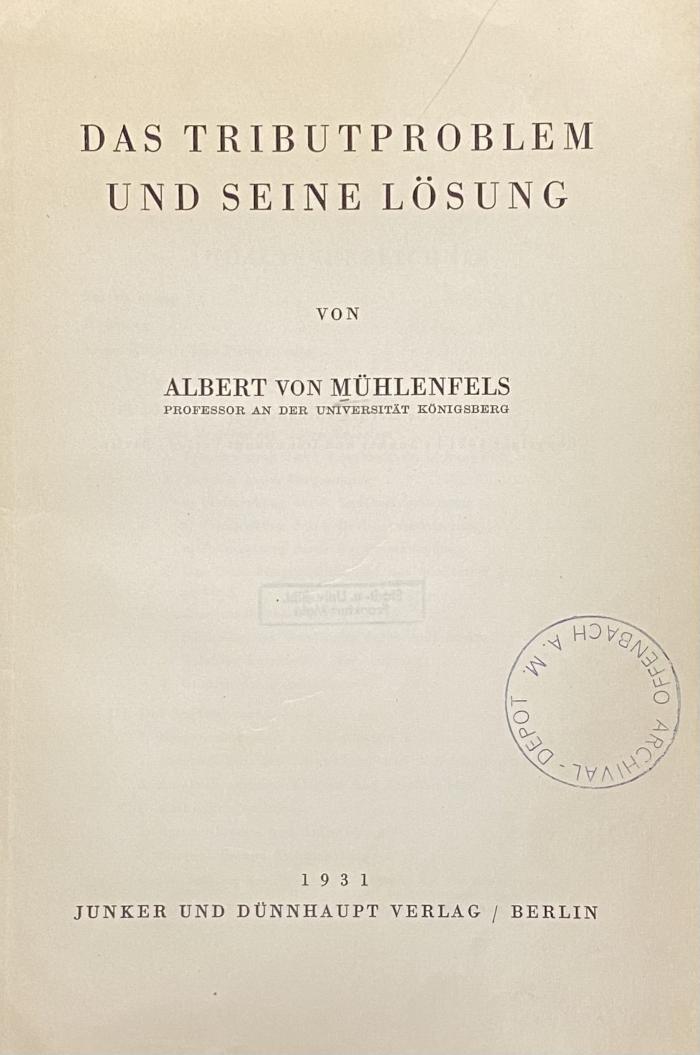 00/7917 : Das Tributproblem und seine Lösung  (1931)