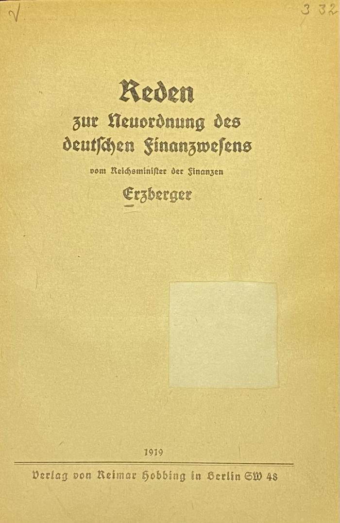 00/8166 : Reden zur Neuordnung des deutschen Finanzwesens (1919)