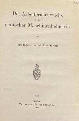 00/10253 : Der Arbeiternachwuchs in der deutschen Maschinenindustrie (1920)