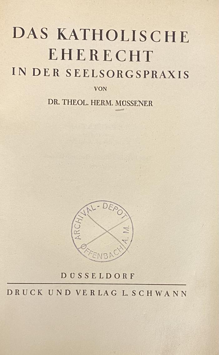 00/11369 : Das katholische Eherecht in der Seelsorgspraxis (1931)