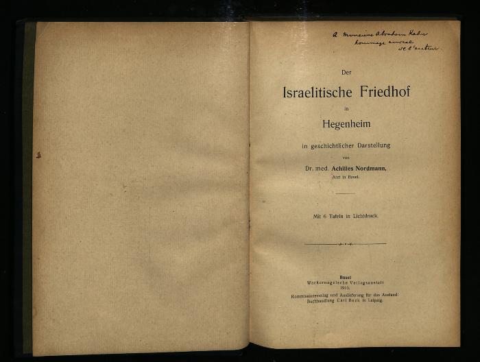 JUD III J 6510 : Der Israelitische Friedhof in Hegenheim in geschichtlicher Darstellung
 (1910)