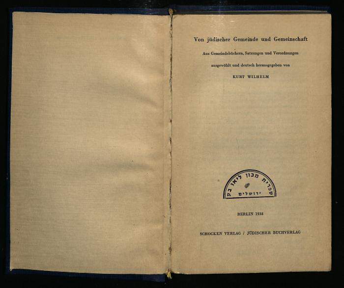 JUD III J 1002 : Von jüdischer Gemeinde und Gemeinschaft (1938)