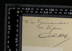 - (Wolff, Arthur), Von Hand: Widmung; 'Für das Gemeindearchiv vom Verfasser Arthur Wolff - For the community archive from the author, Arthur Wolff'. 
