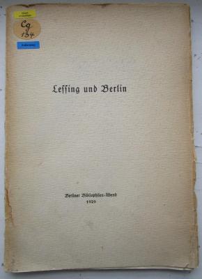 Cg 134 3.Ex.: Lessing und Berlin (1929)